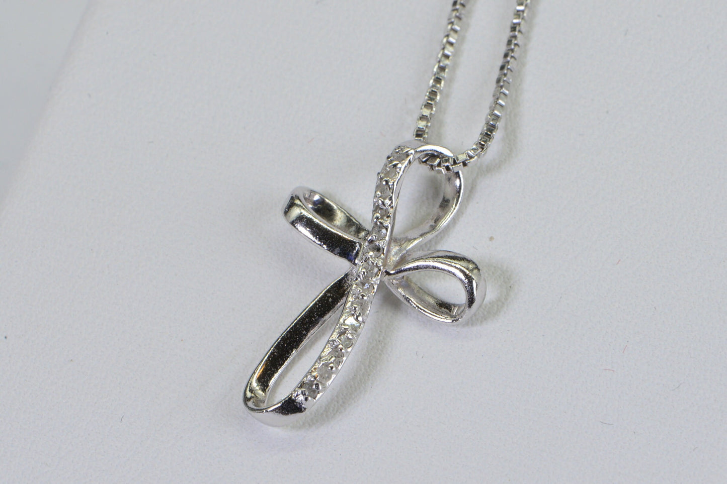 Diamond Cross Pendant Necklace, 14K White Gold Over Sterling Silver