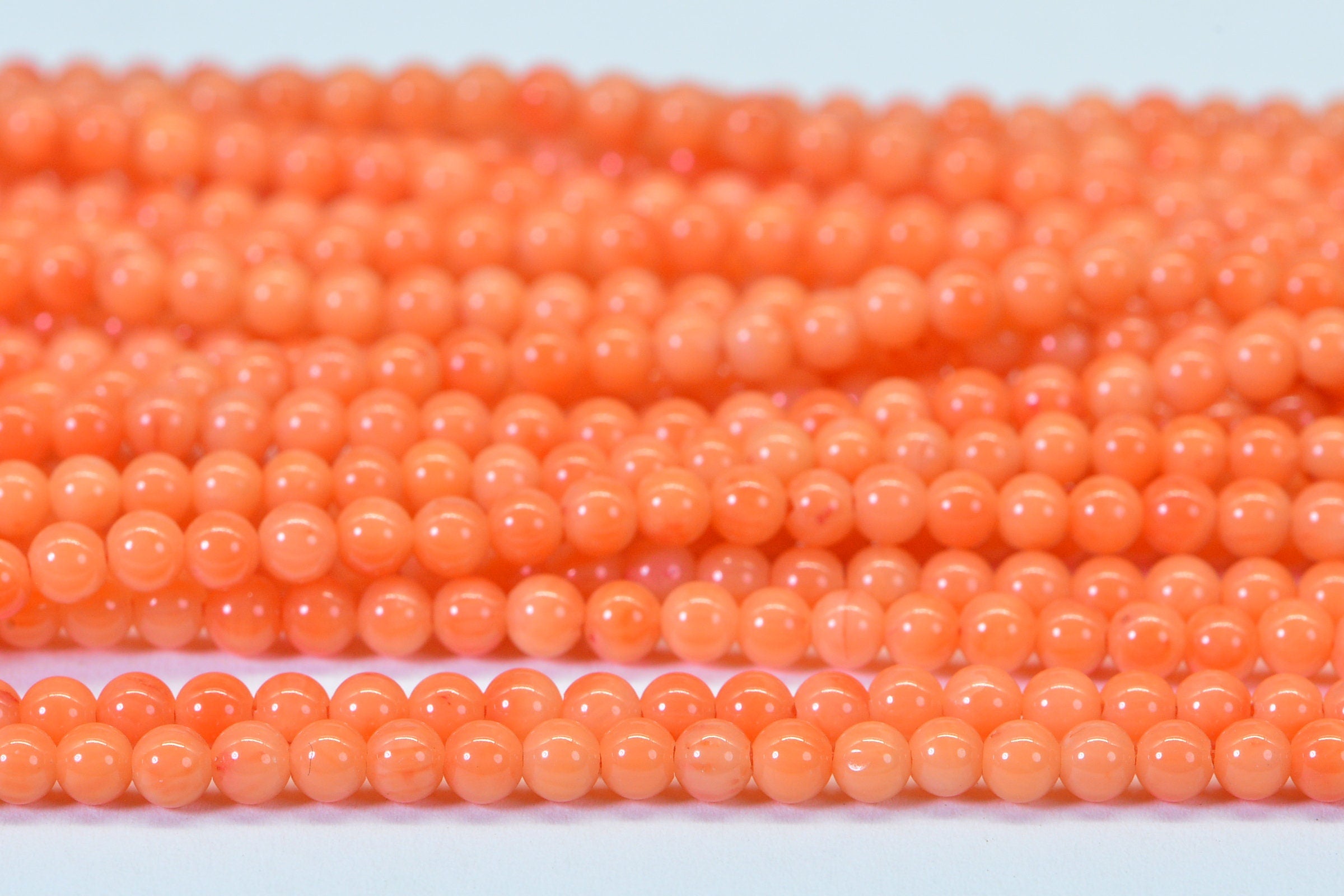 Salmon Coral Beads: 3mm Round Gemstone Strand