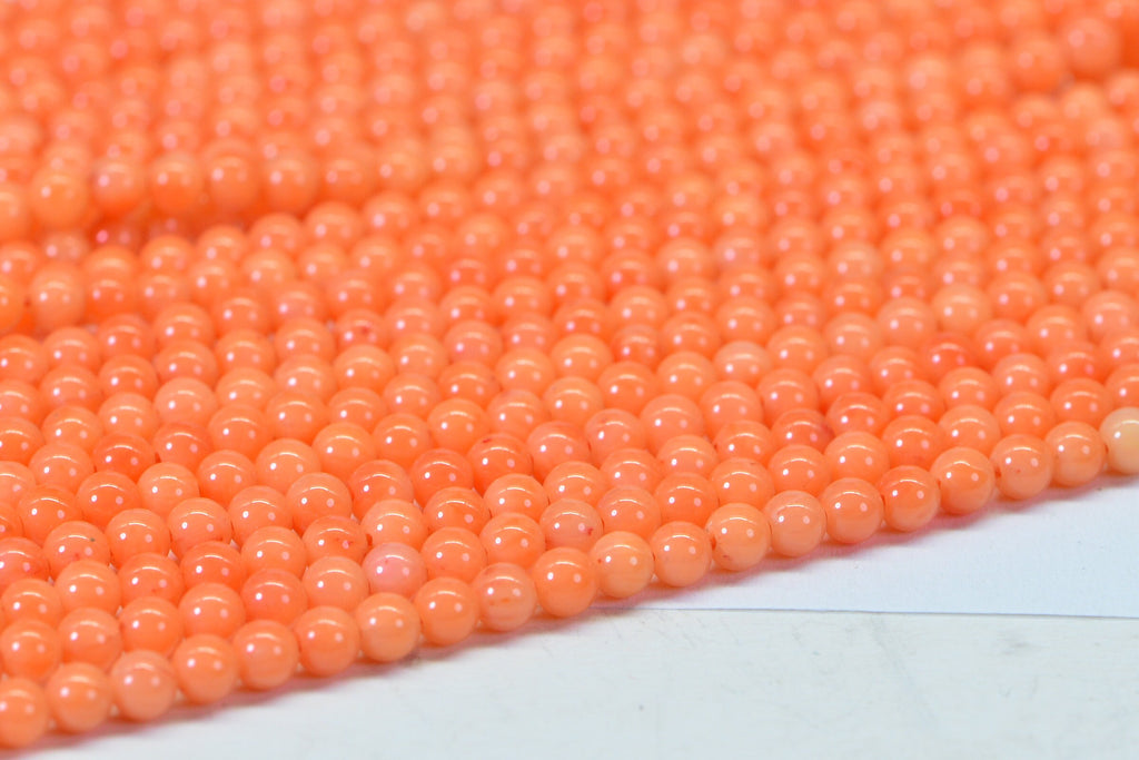Salmon Coral Beads: 3mm Round Gemstone Strand
