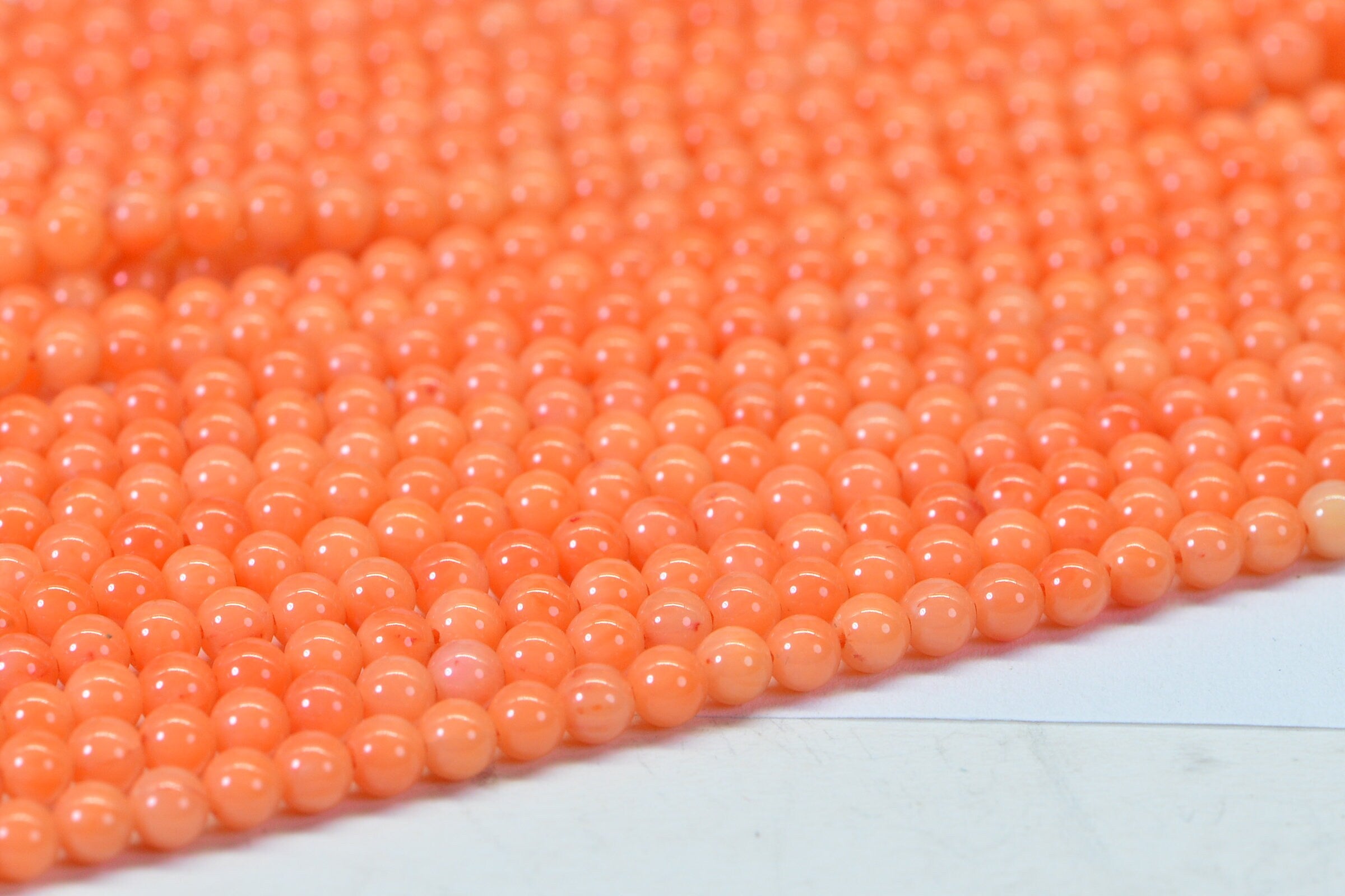 Salmon Coral Beads: 3mm Round Gemstone Strand