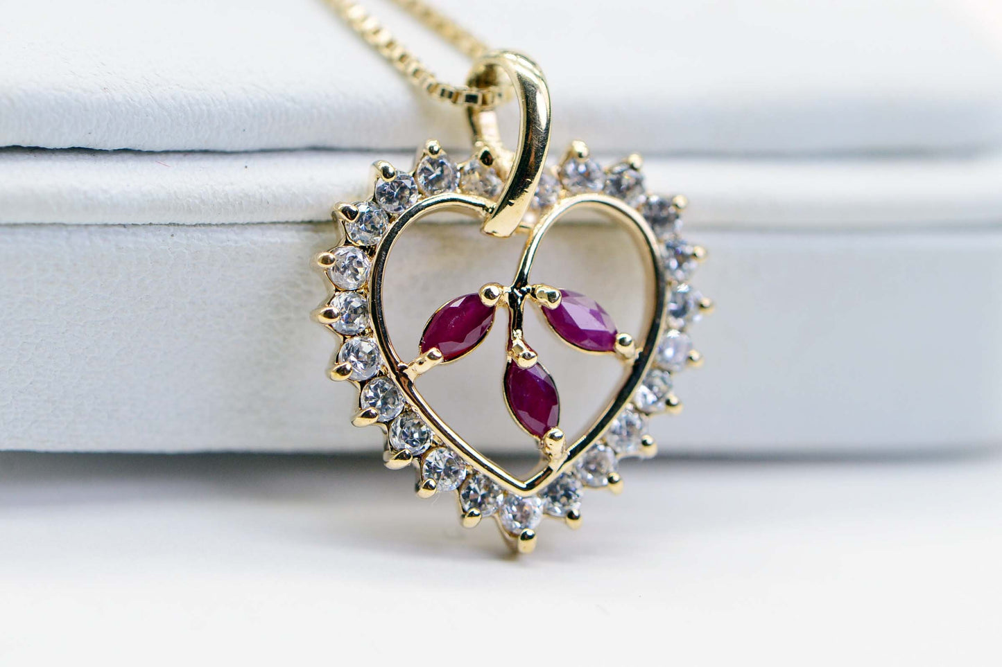 Ruby Heart Pendant: Simulated Diamond, 14K Gold Over Sterling Silver