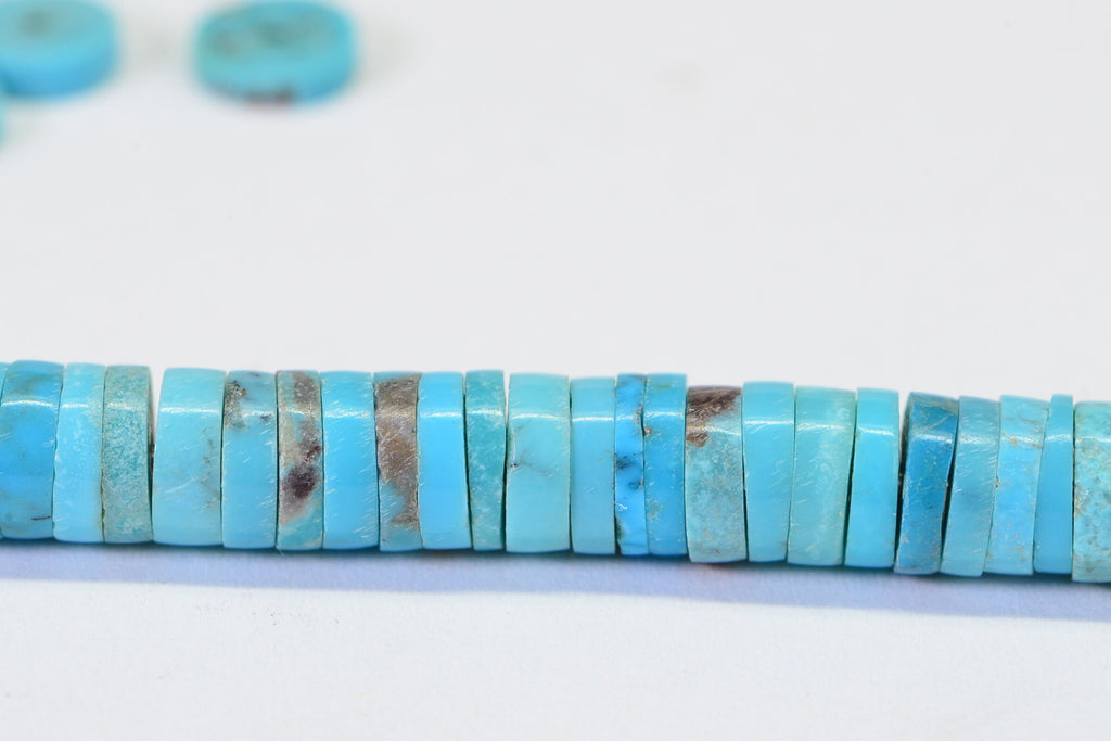 Arizona Turquoise Heishi Beads: Natural Blue Gemstone, 7mm (1 inch)