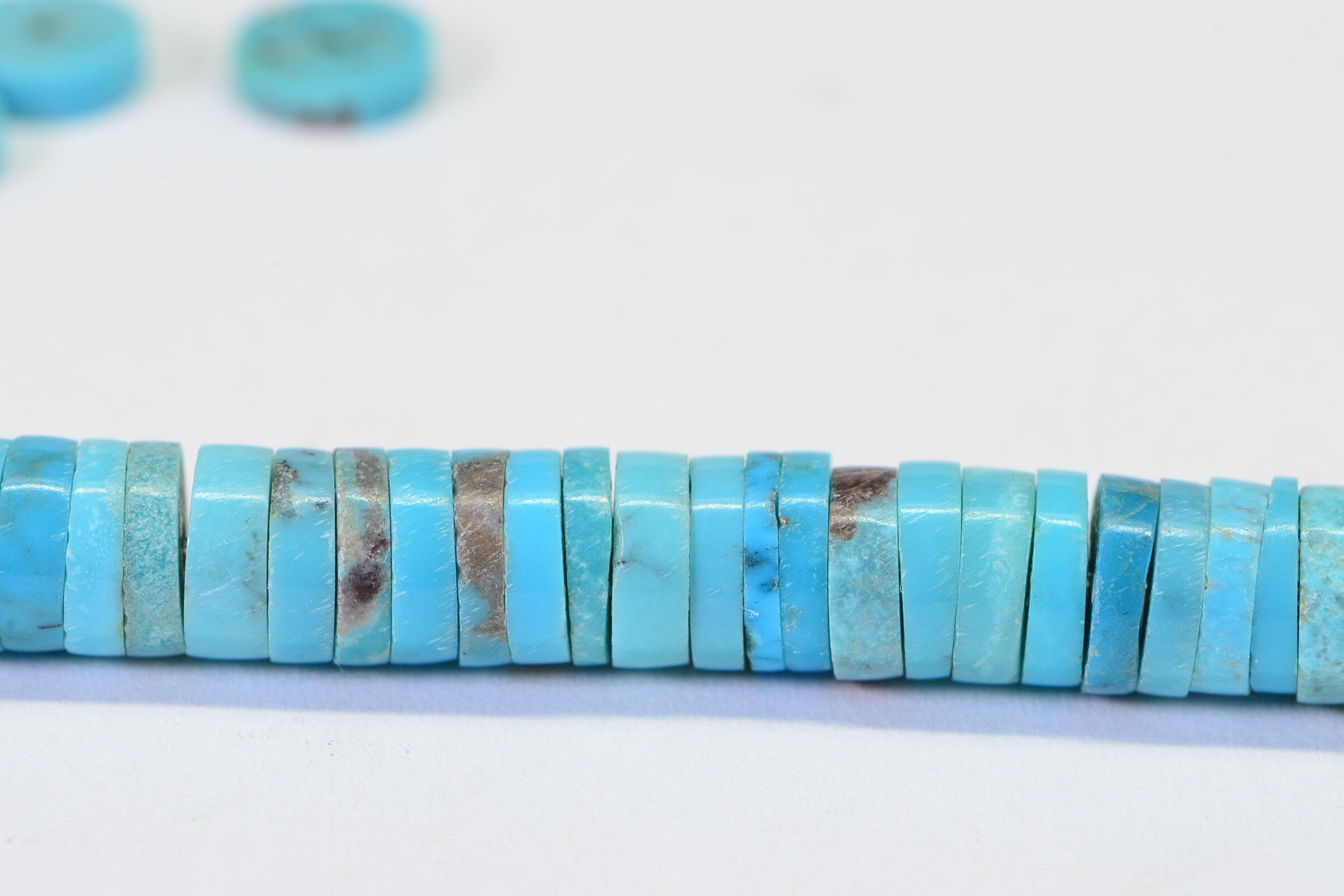 Arizona Turquoise Heishi Beads: Natural Blue Gemstone, 7mm (1 inch)
