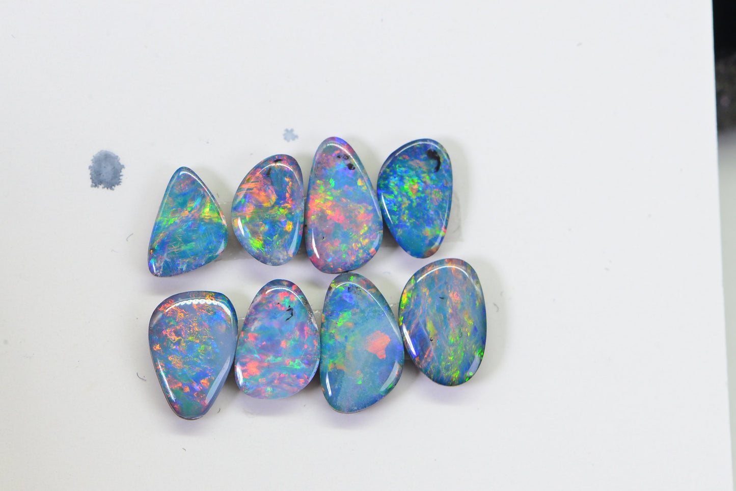 8 Australian Black Opal Doublet Cabs: 2.80 CT Blue Flash Gemstone