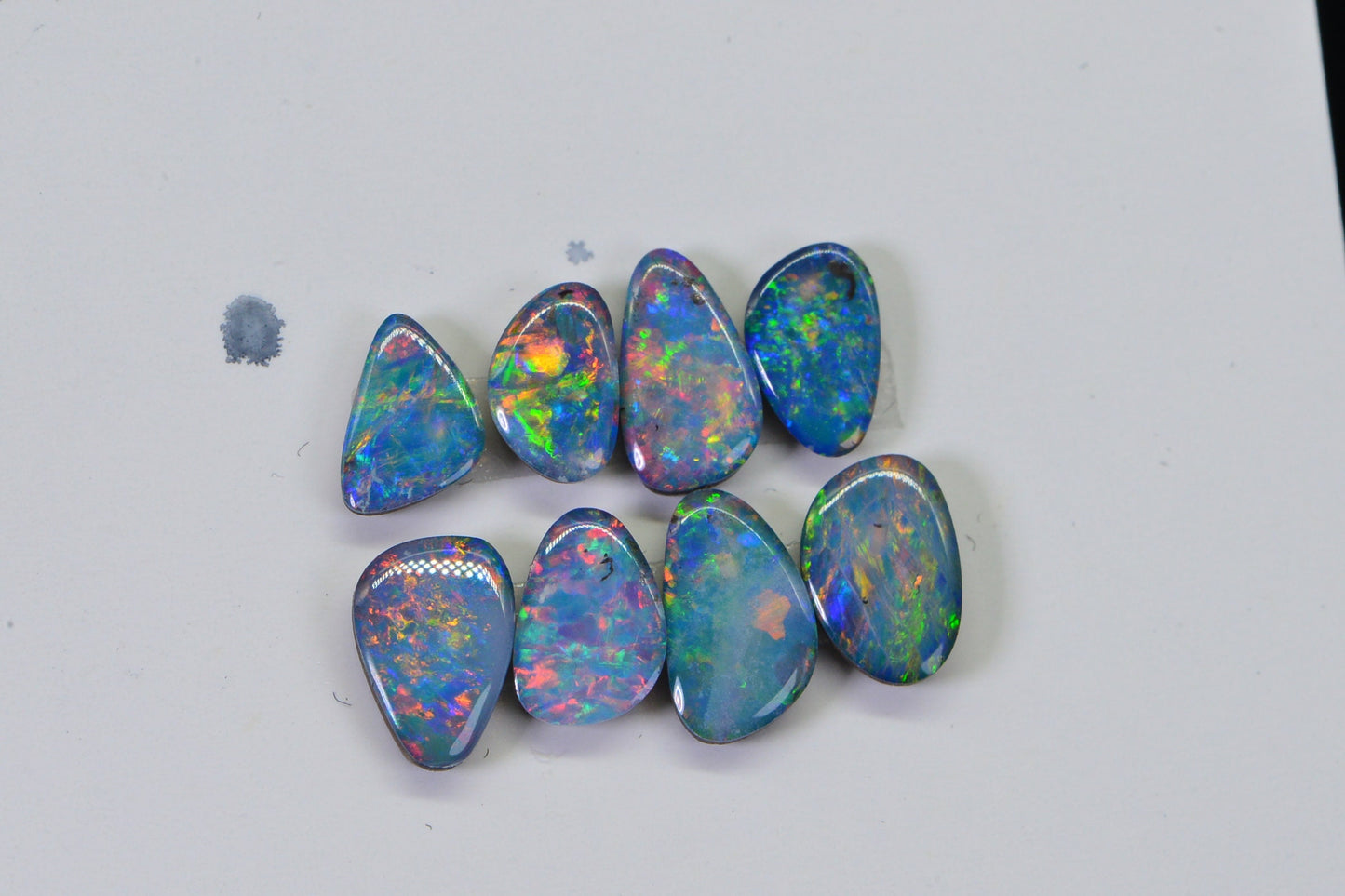 8 Australian Black Opal Doublet Cabs: 2.80 CT Blue Flash Gemstone