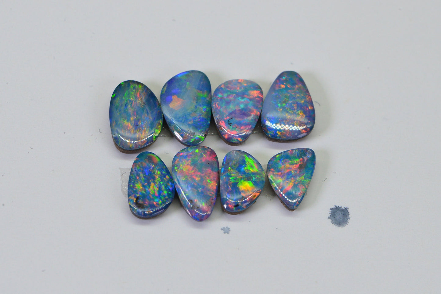 8 Australian Black Opal Doublet Cabs: 2.80 CT Blue Flash Gemstone