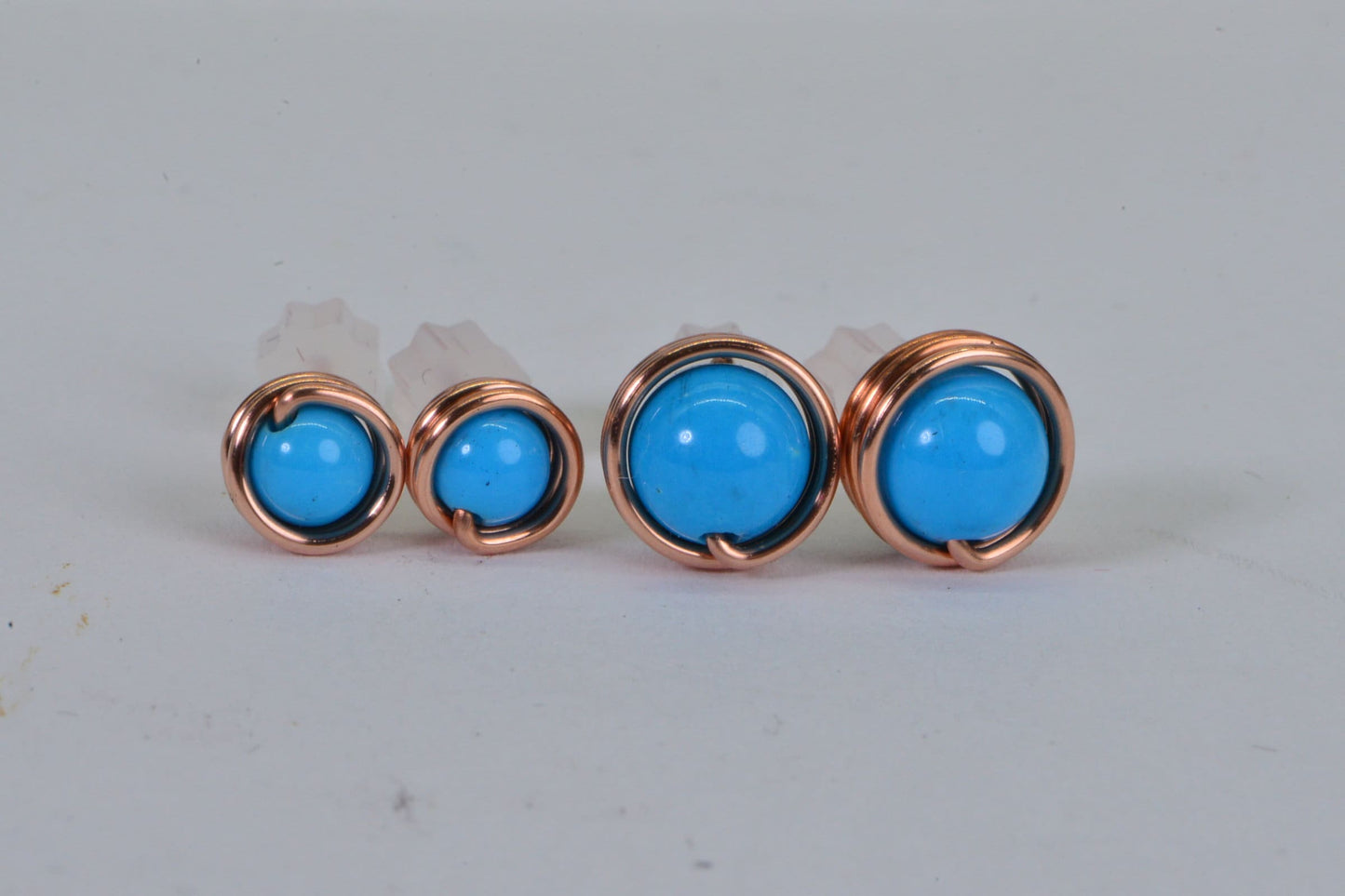 Handmade Copper Wire Wrapped Turquoise Stud Earrings