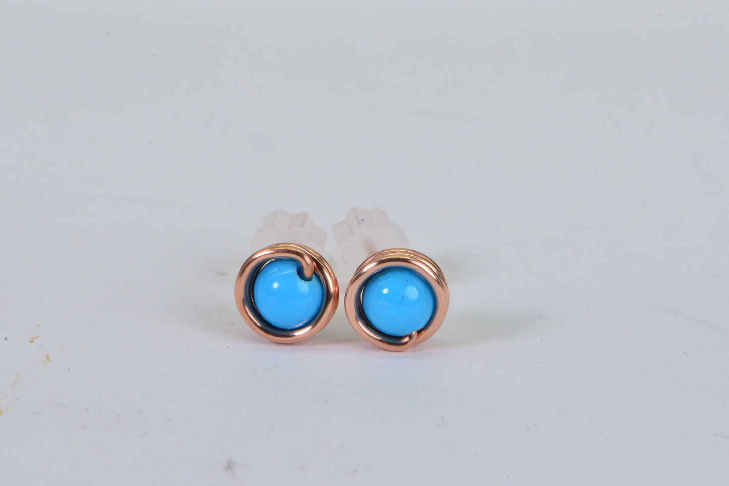 Handmade Copper Wire Wrapped Turquoise Stud Earrings