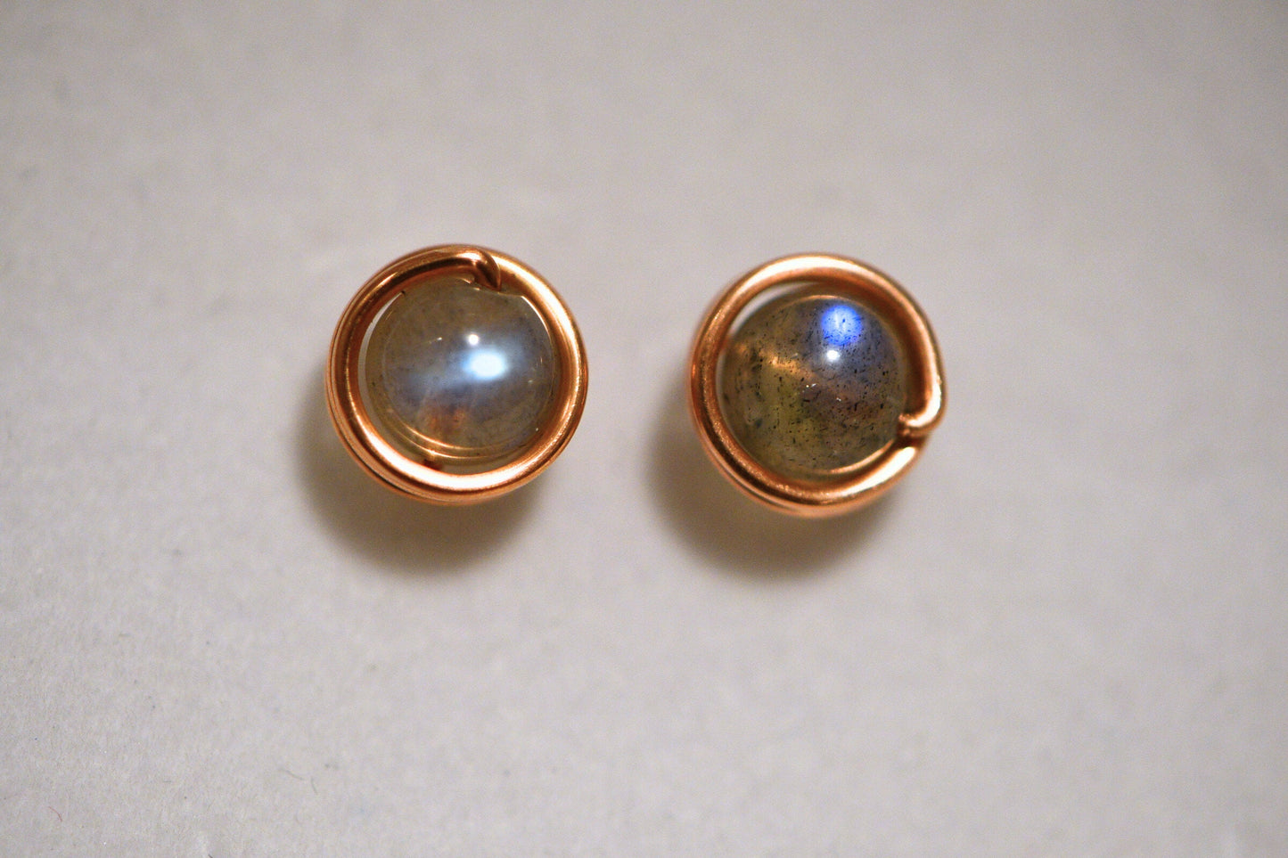 Handmade Copper Wire Wrapped Labradorite Stud Earrings (6mm)