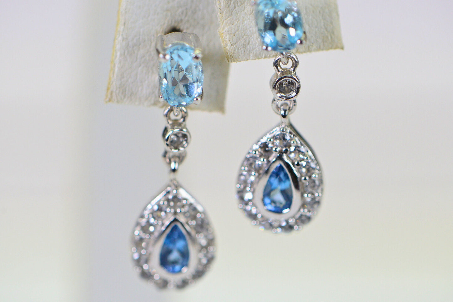Aquamarine London Blue Topaz Halo Earrings, 14K White Gold Over Sterling Silver