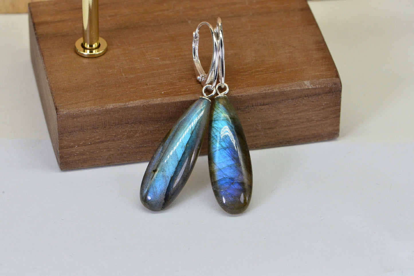 Teardrop Labradorite Earrings: Sterling Silver Lever Back, Blue Flash Gemstone