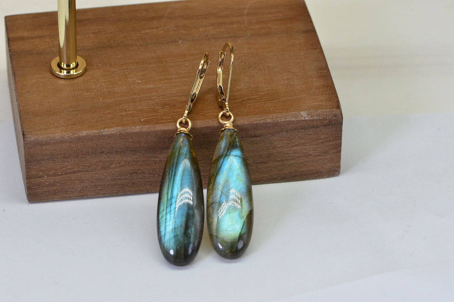 Teardrop Labradorite Earrings: Sterling Silver Lever Back, Blue Flash Gemstone