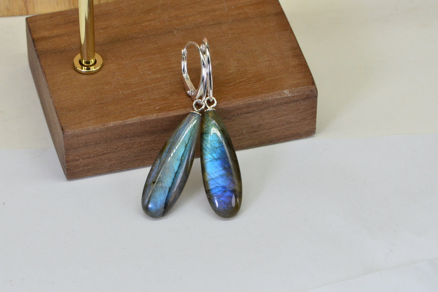 Teardrop Labradorite Earrings: Sterling Silver Lever Back, Blue Flash Gemstone