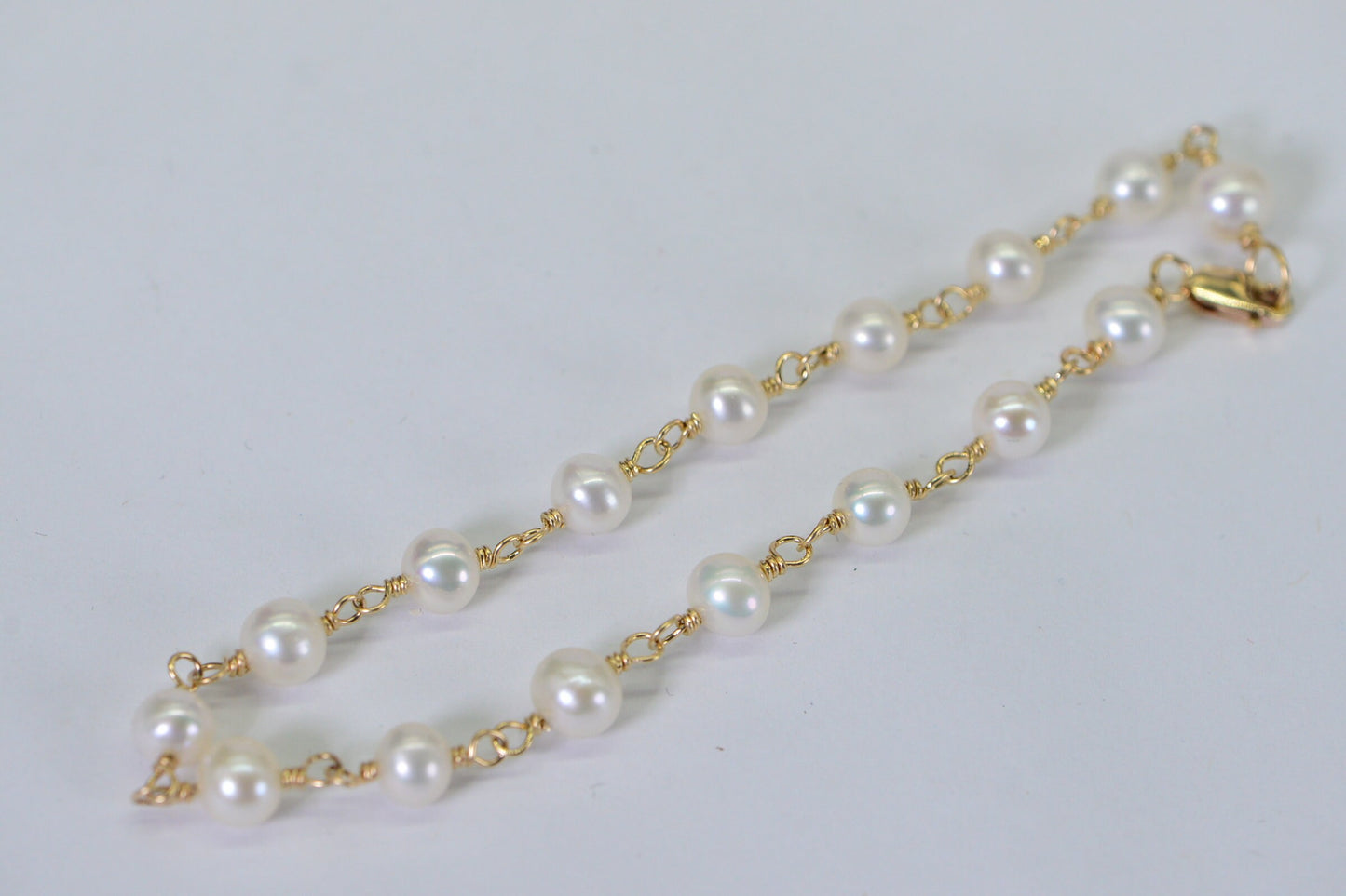 Freshwater Pearl Bracelet, 14k Gold Wire Wrapped Gemstone Chain