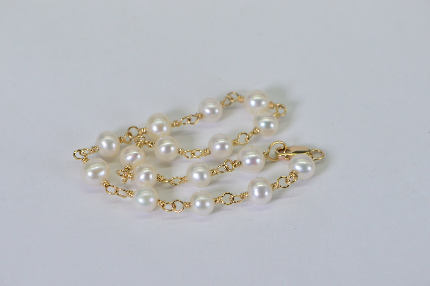 Freshwater Pearl Bracelet, 14k Gold Wire Wrapped Gemstone Chain