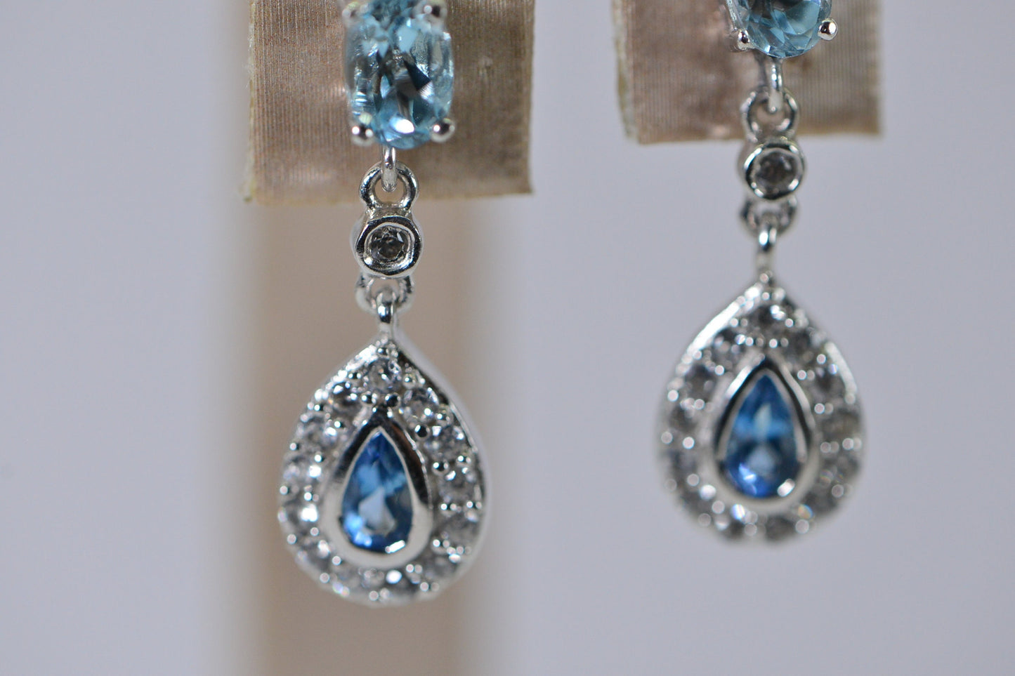 Aquamarine London Blue Topaz Halo Earrings, 14K White Gold Over Sterling Silver