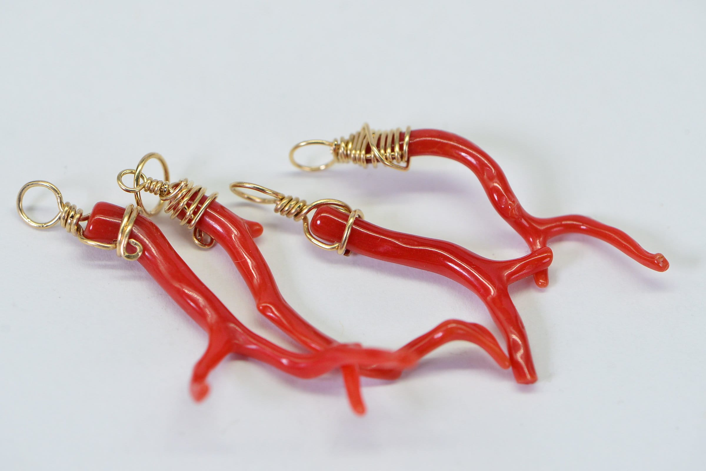 Red Coral Branch Pendant: 14K Gold Filled Wire Wrapped Italian Charm
