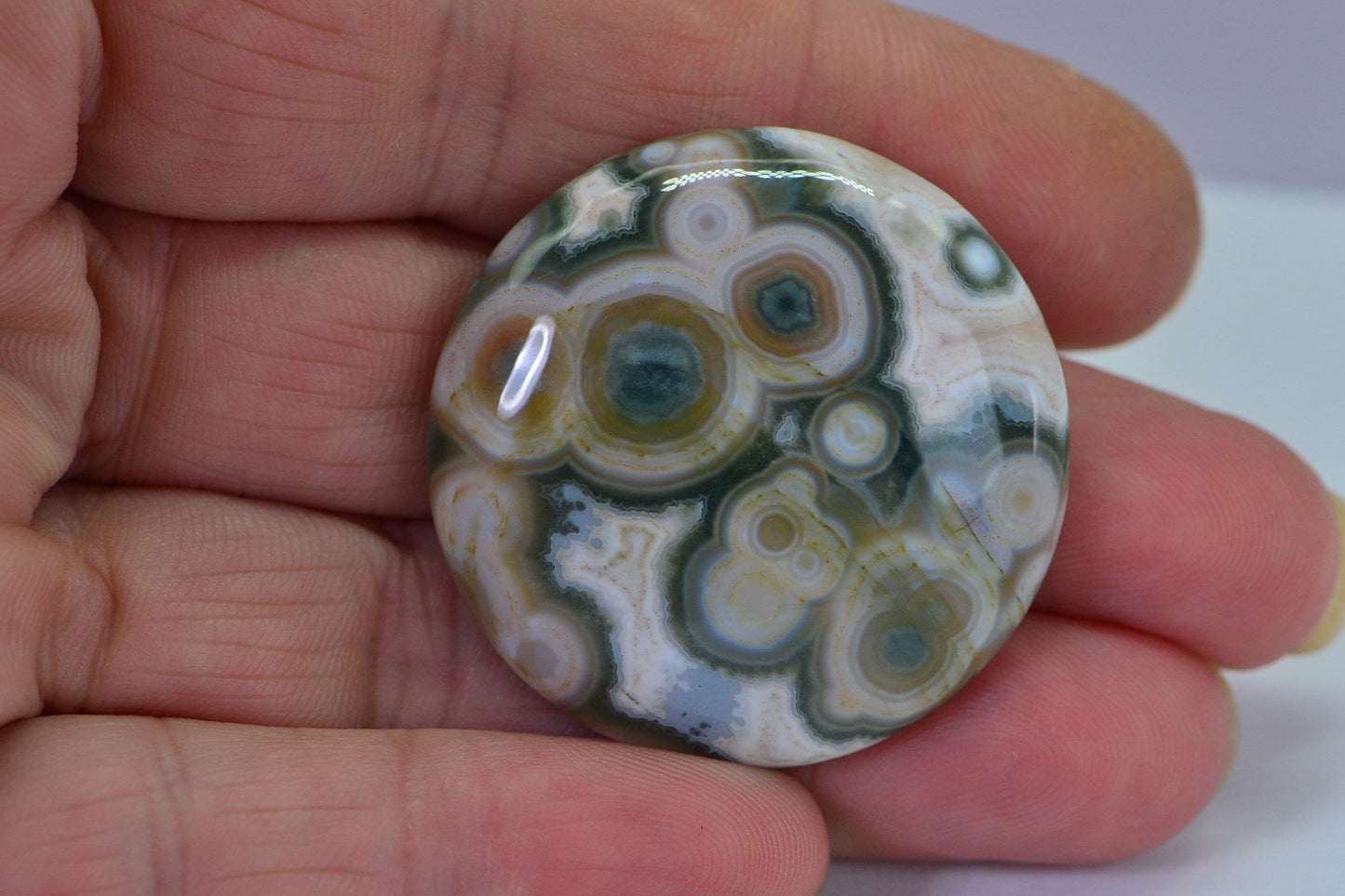 Ocean Jasper Round Cabochon: Natural Gemstone, 64 ct (35x6.8mm)