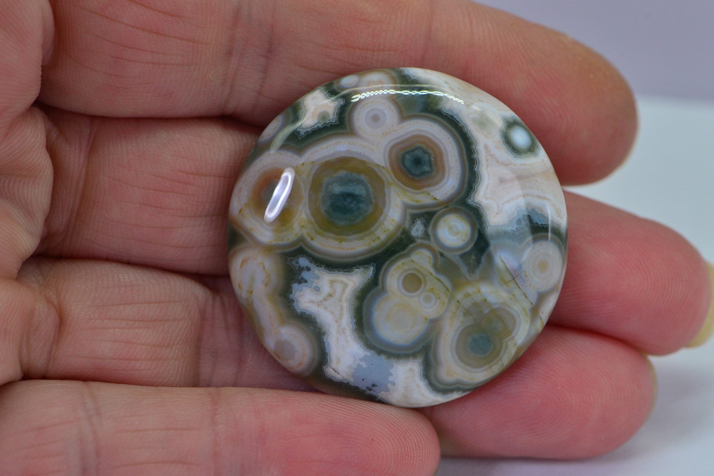 Ocean Jasper Round Cabochon: Natural Gemstone, 64 ct (35x6.8mm)
