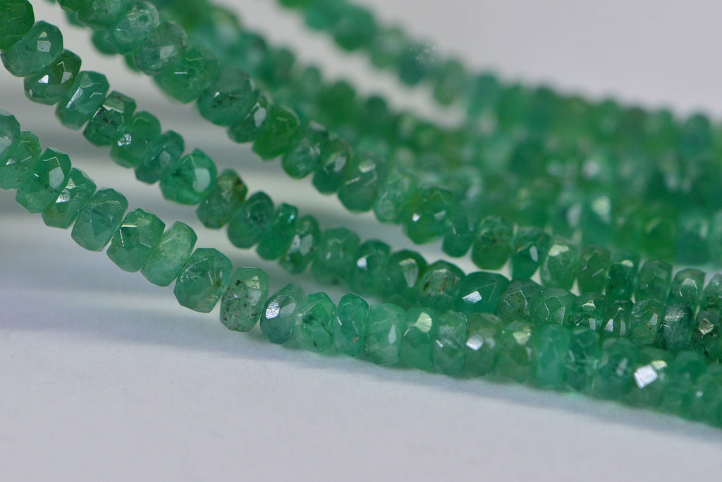 Faceted Emerald Rondelle Beads: Natural Gemstone Jewelry Making Supplies