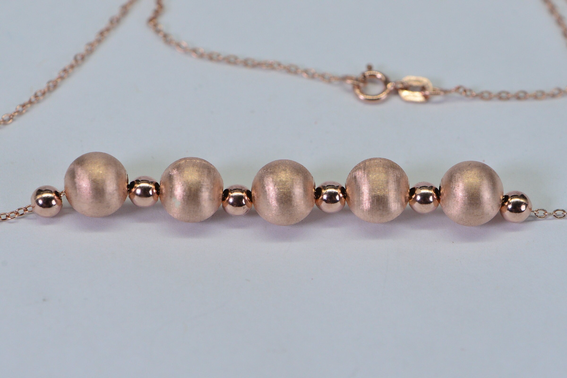 Rose Gold Vermeil Bead Necklace: Sterling Silver Cable Chain