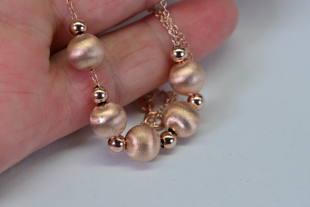 Rose Gold Vermeil Bead Necklace: Sterling Silver Cable Chain