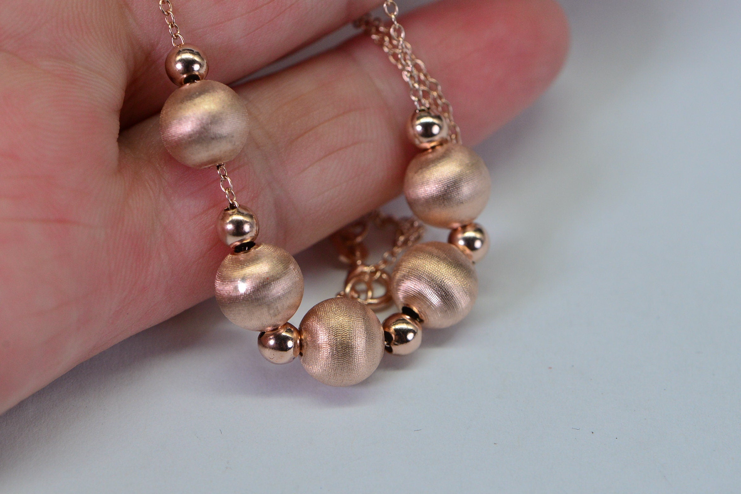 Rose Gold Vermeil Bead Necklace: Sterling Silver Cable Chain