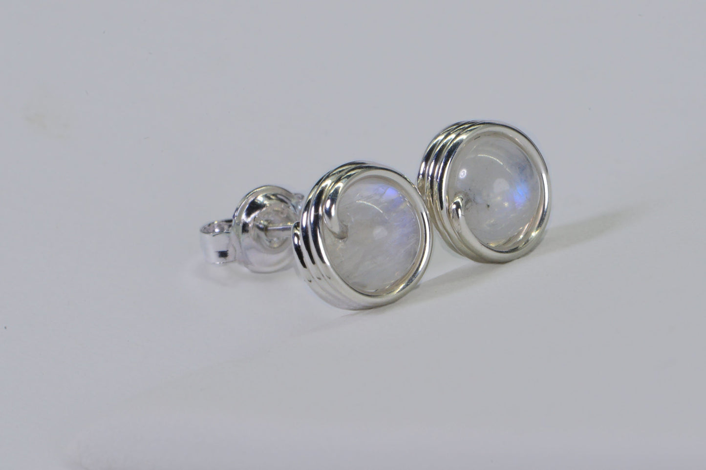 Handmade Copper Wire Wrapped Moonstone Stud Earrings (6mm)