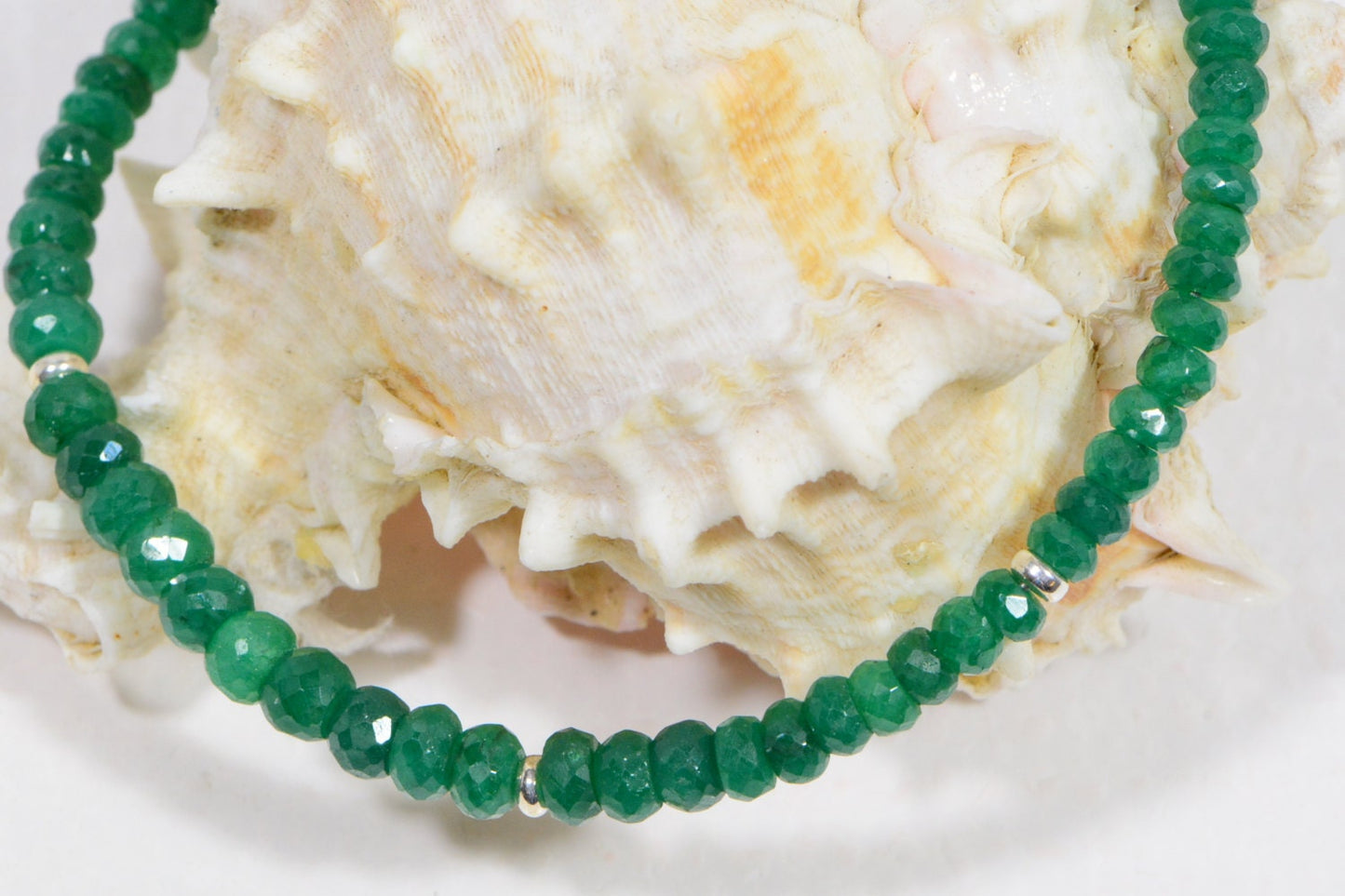 Emerald Bracelet: Faceted Rondelle Gemstone, Sterling Silver Beads