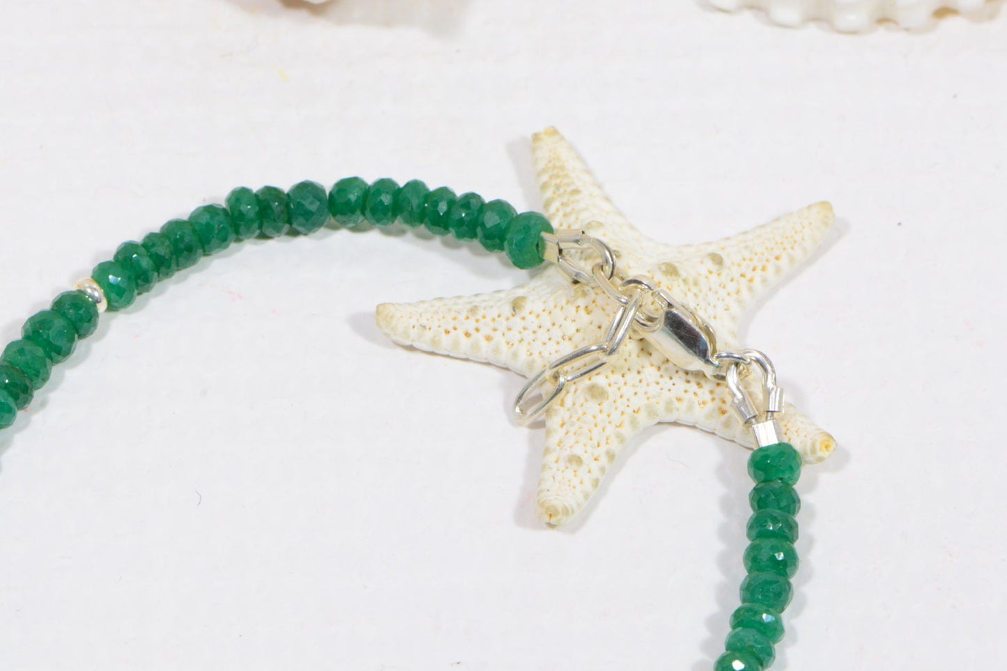 Emerald Bracelet: Faceted Rondelle Gemstone, Sterling Silver Beads
