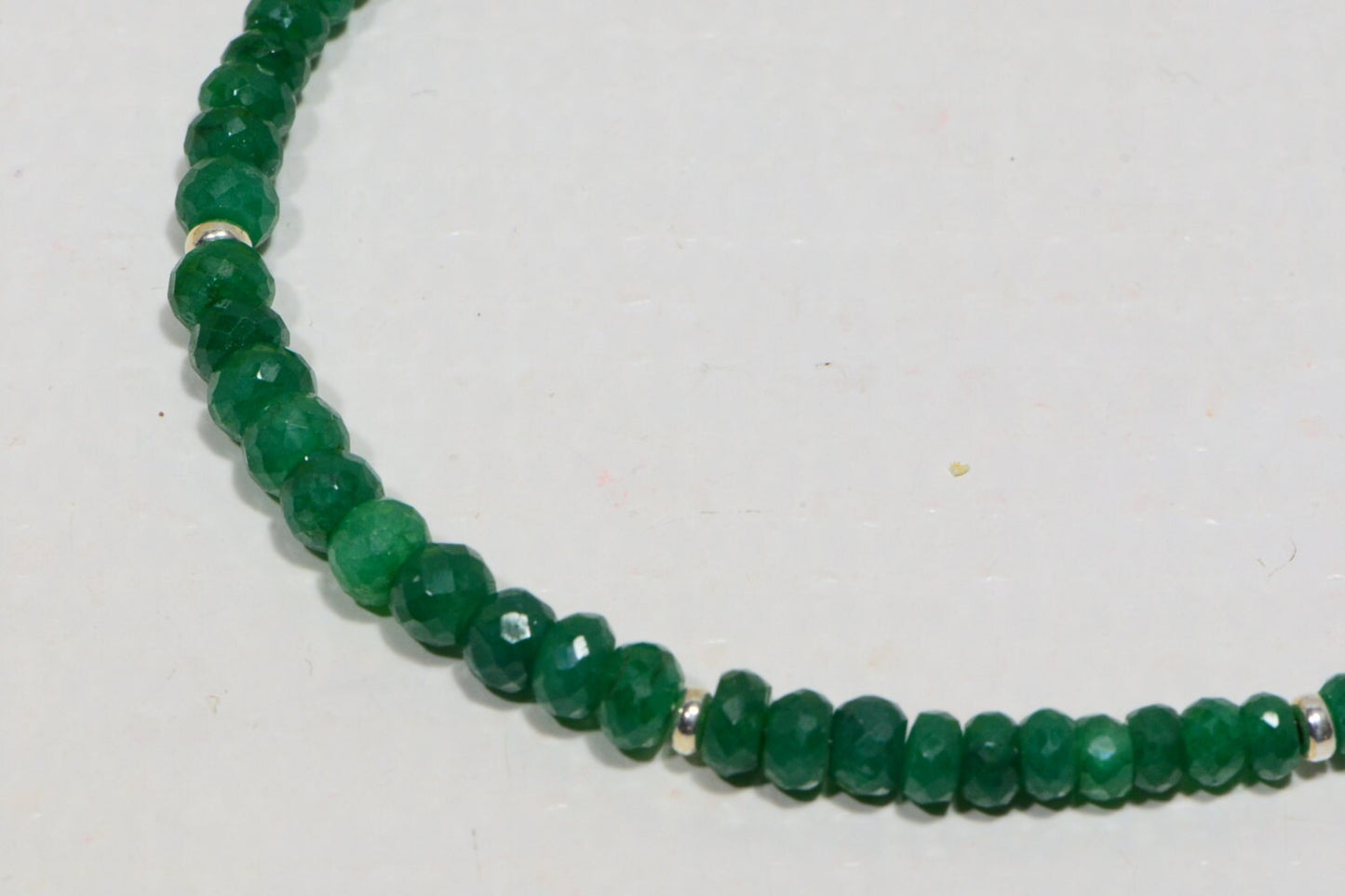 Emerald Bracelet: Faceted Rondelle Gemstone, Sterling Silver Beads