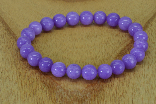 Purple Jadeite Bracelet: 8mm Round Gemstone, Handmade Stretch Jewelry