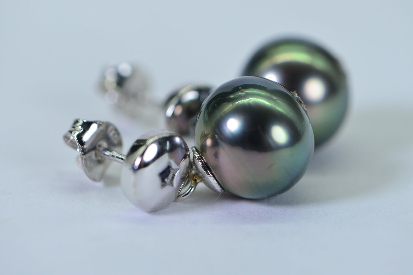 Tahitian Black Pearl Drop Earrings, Sapphire Diamond Accent, Sterling Silver