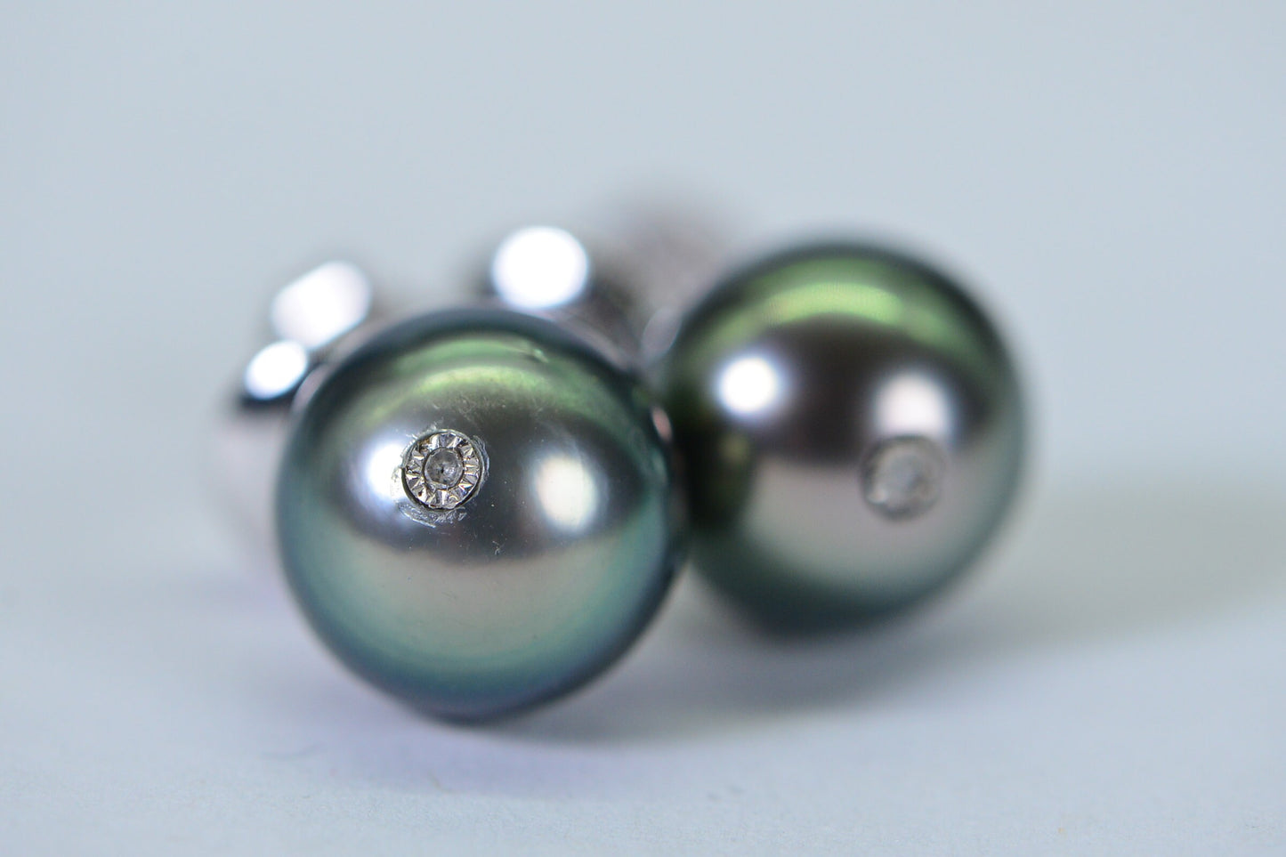 Tahitian Black Pearl Drop Earrings, Sapphire Diamond Accent, Sterling Silver