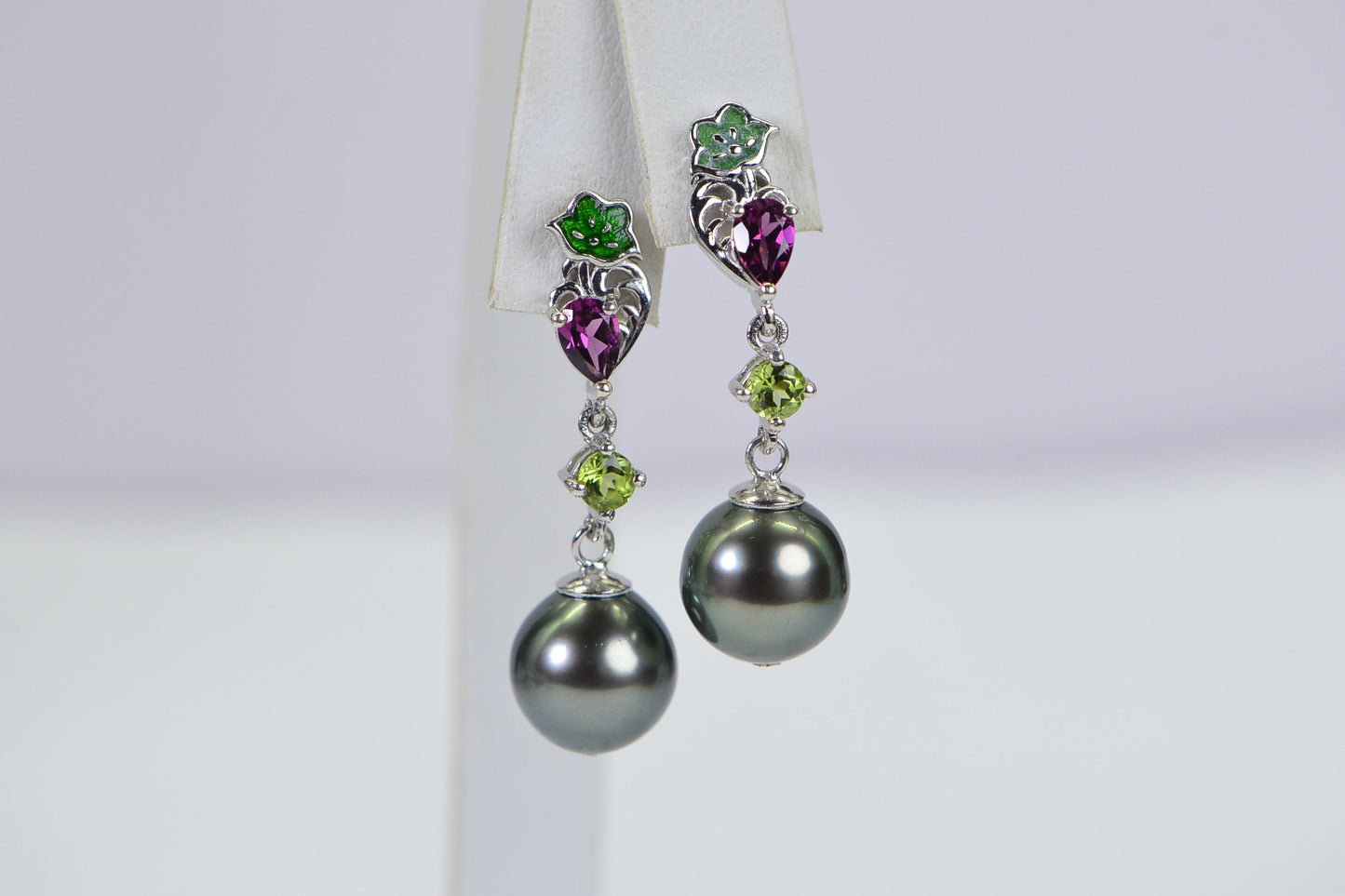 Tahitian Cultured Black Pearl Natural Diamond  Dangle Earrings Multi Stone Earrings