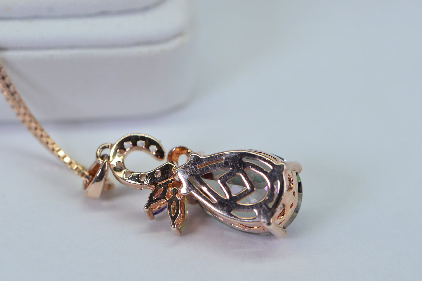Mystic Topaz Teardrop Pendant: Rose Gold Vermeil Necklace, Simulated Diamonds