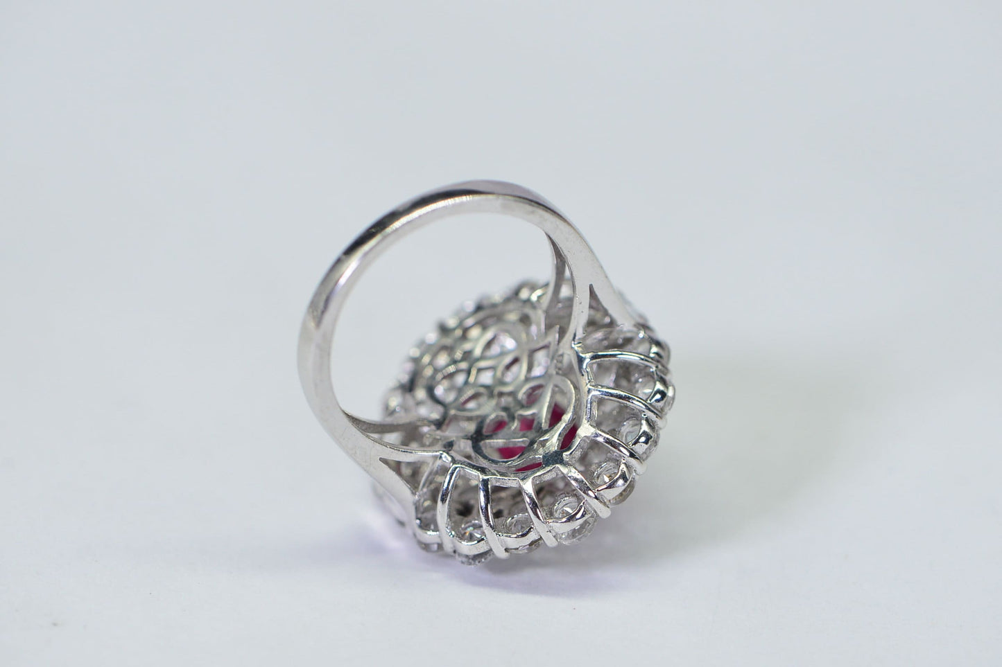 Natural Ruby Double Halo Ring: Sterling Silver July Birthstone