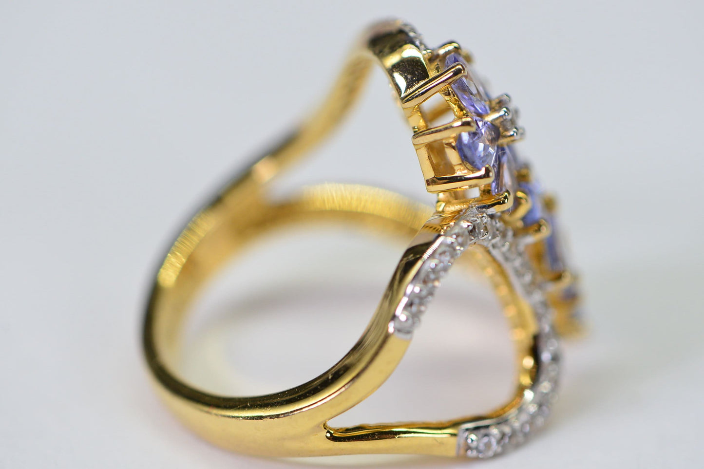 Tanzanite Flower Ring: 14K Yellow Gold Over Sterling Silver