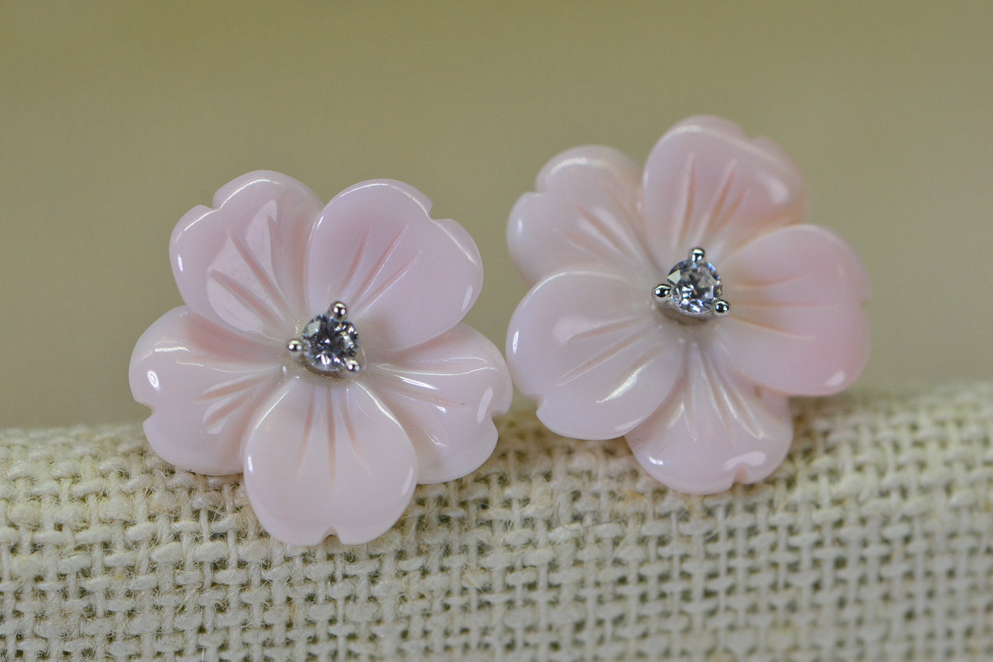 Queen Conch Pink Flower Earrings: CZ Sterling Silver Studs