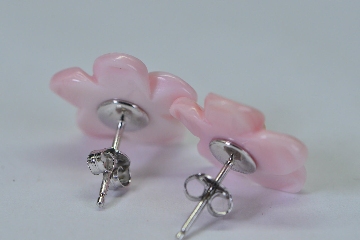 Queen Conch Pink Flower Earrings: Carved Rose, Pearl Studs