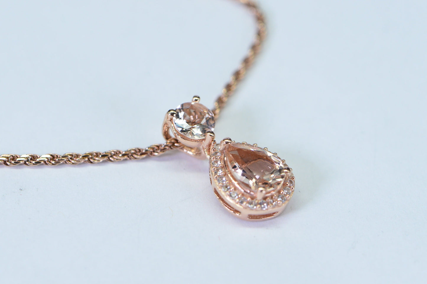Vintage Morganite & White Topaz Pendant, Rose Gold Vermeil over Sterling Silver