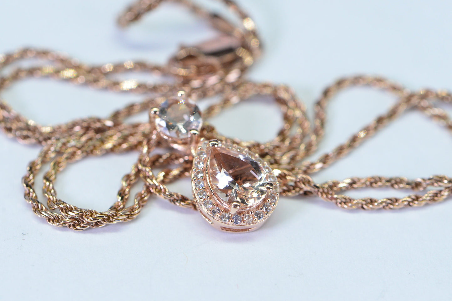 Vintage Morganite & White Topaz Pendant, Rose Gold Vermeil over Sterling Silver