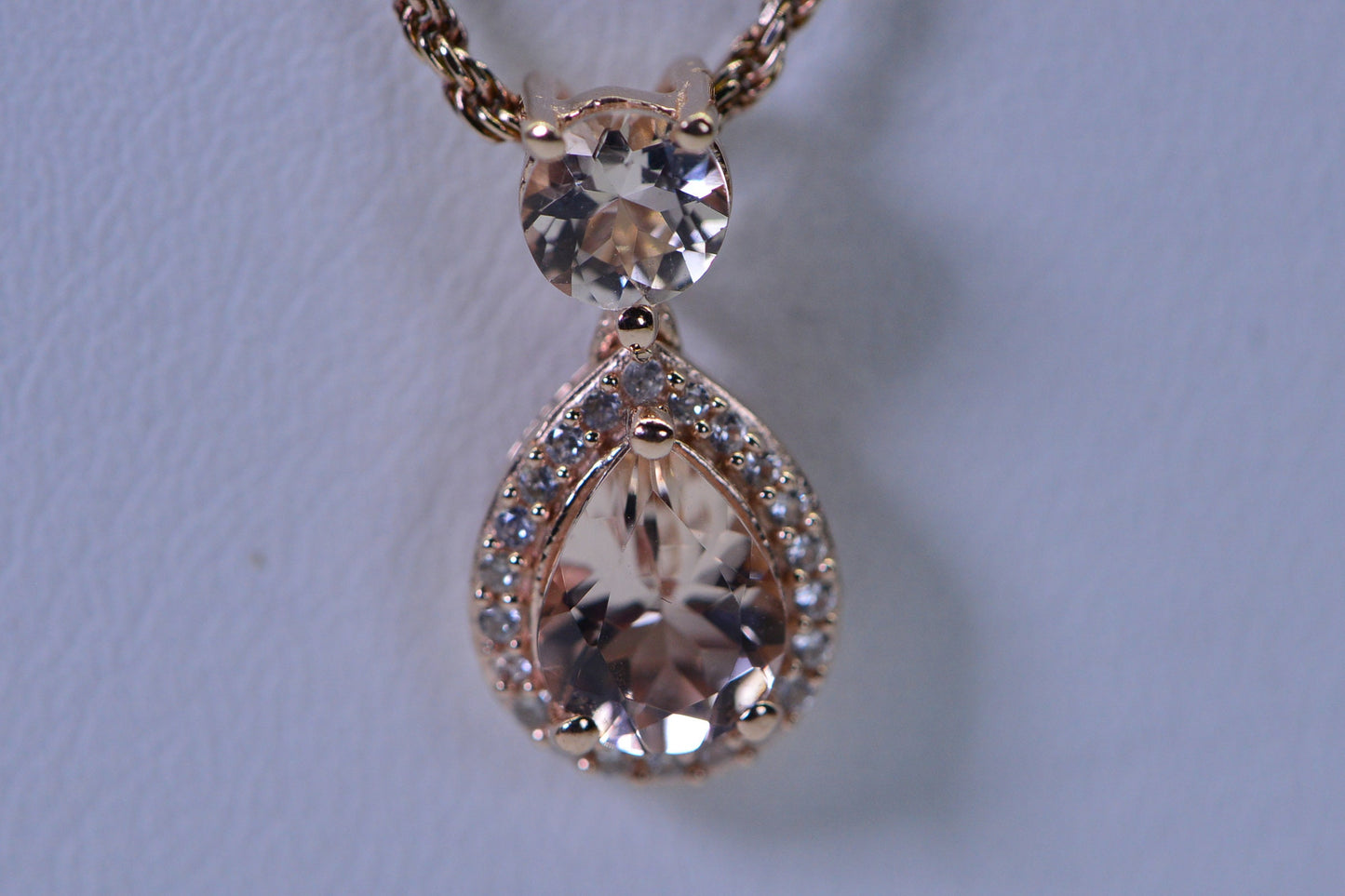 Vintage Morganite & White Topaz Pendant, Rose Gold Vermeil over Sterling Silver