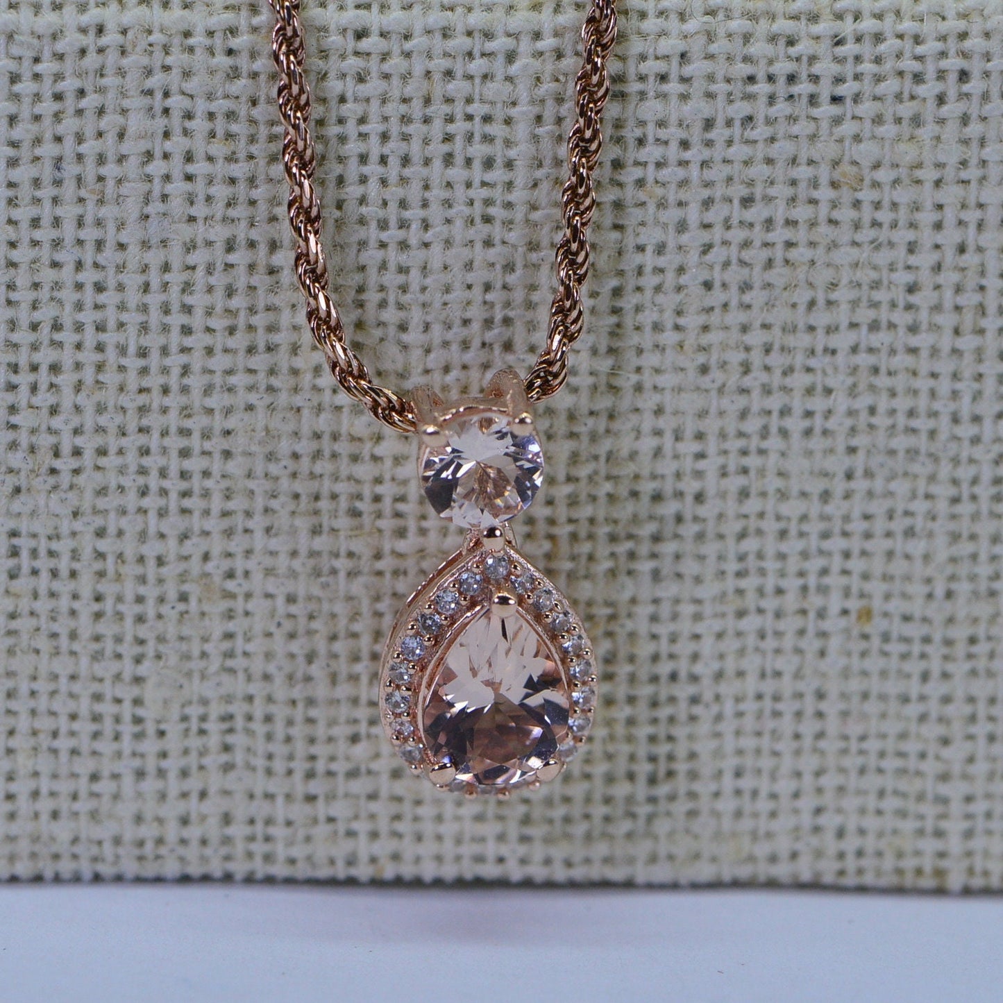 Vintage Morganite & White Topaz Pendant, Rose Gold Vermeil over Sterling Silver
