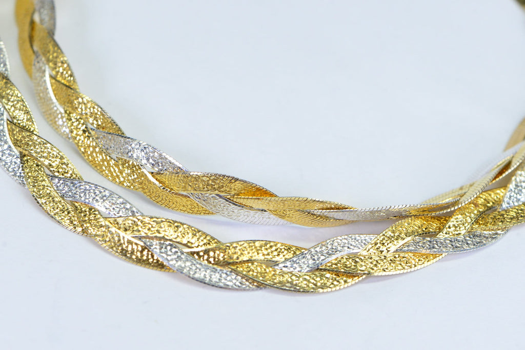 Vintage Herringbone Chain Necklace: 14K Gold Plated Sterling Silver, 8mm Wide