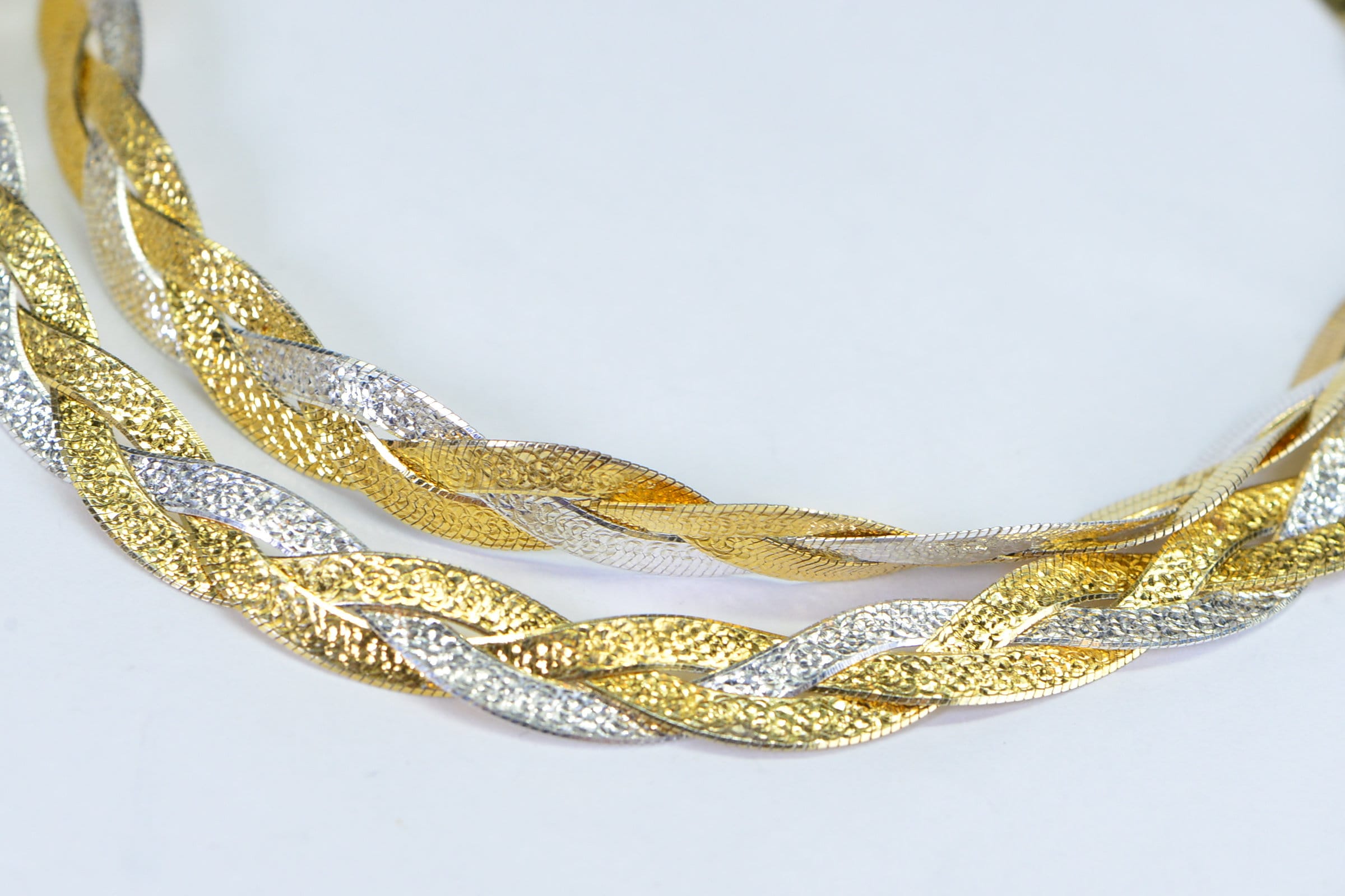 Vintage Herringbone Chain Necklace: 14K Gold Plated Sterling Silver, 8mm Wide