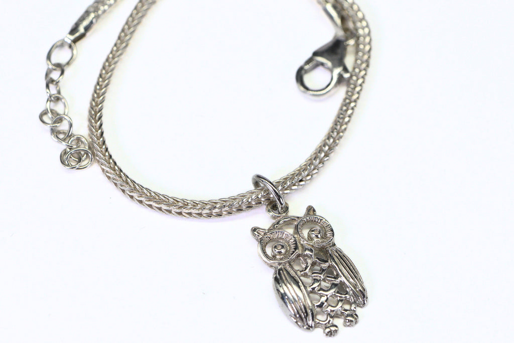Owl  Bracelet  Charm Solid Sterling Silver 925  Viking Technique Bracelet Vintage Jewelry