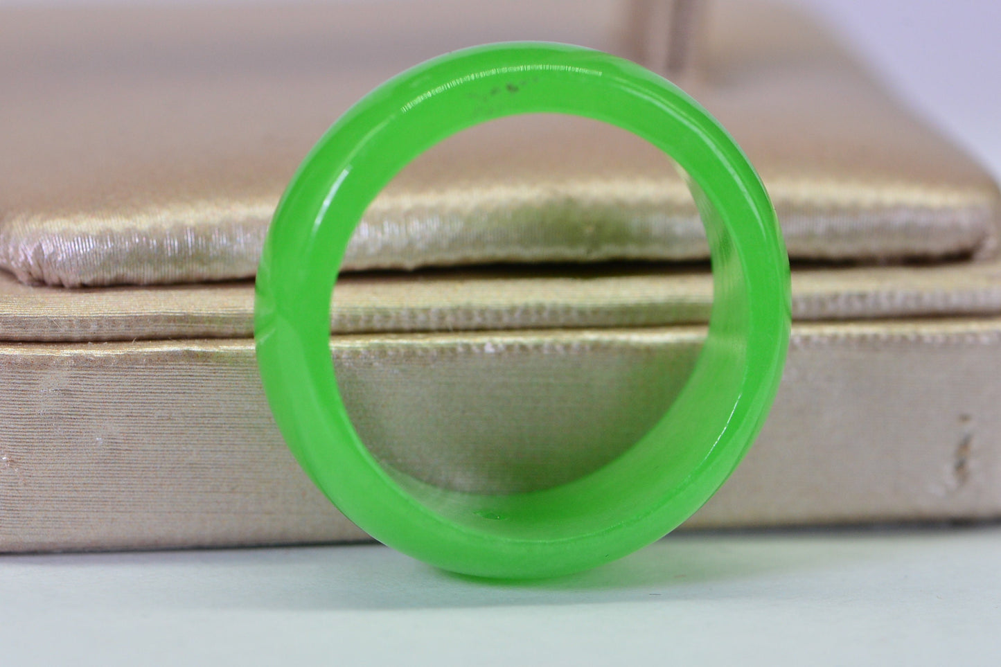 Burmese Green Jade Ring Band: Solid Stone Vintage Ring