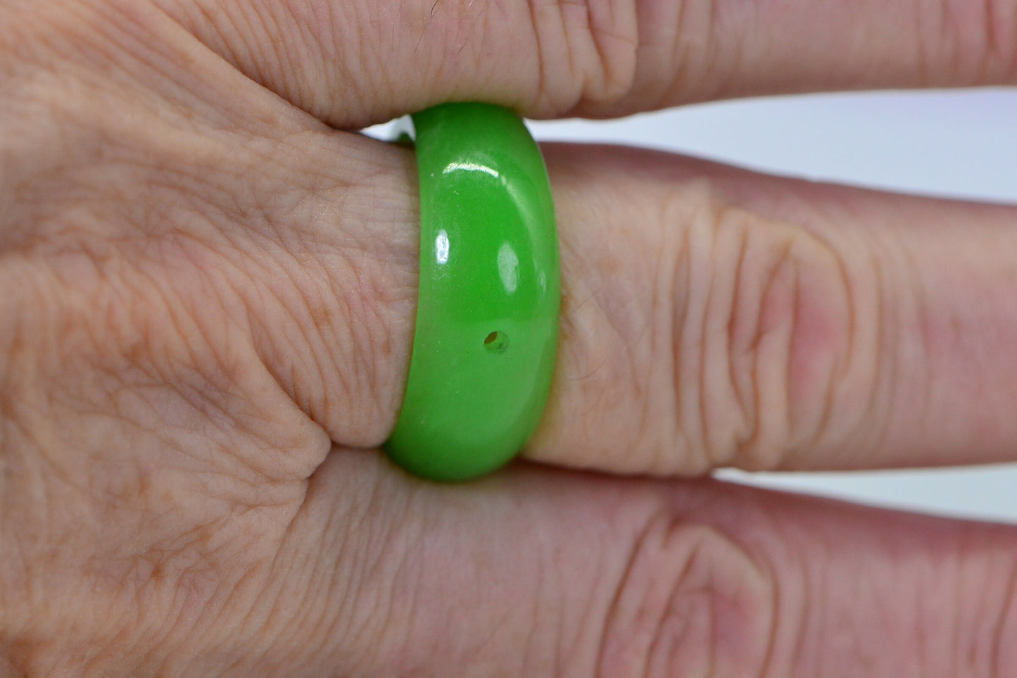 Burmese Green Jade Ring Band: Solid Stone Vintage Ring
