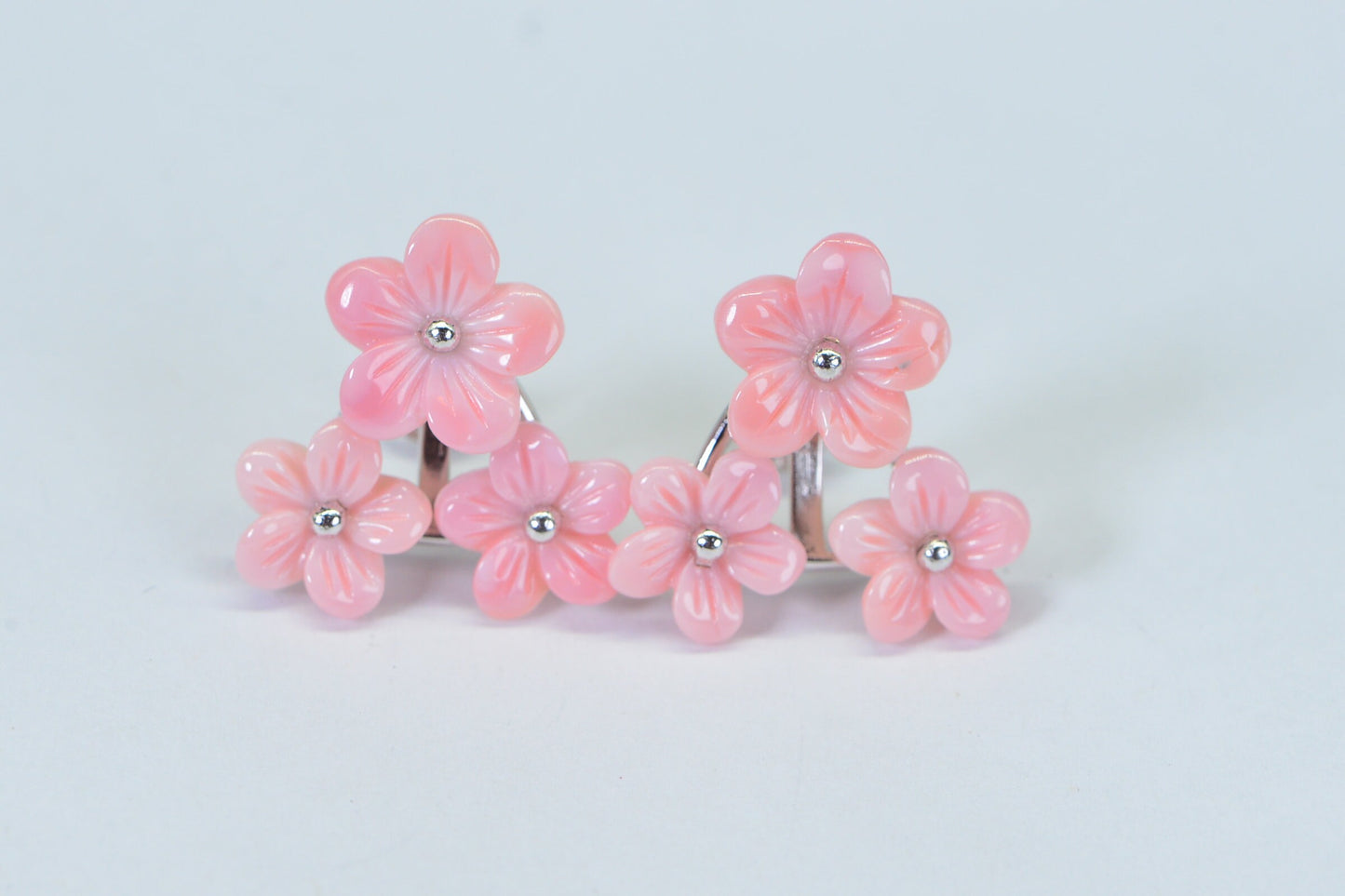 Queen Conch Pink Flower Earrings: 14K White Gold Over Sterling Silver